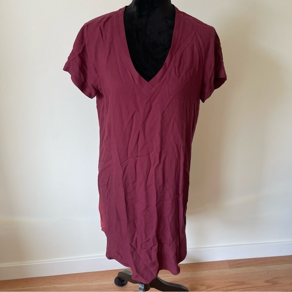 Anthropologie Cloth & Stone Burgundy V-Neck T-Shirt Crispin Mini Tunic Dress S